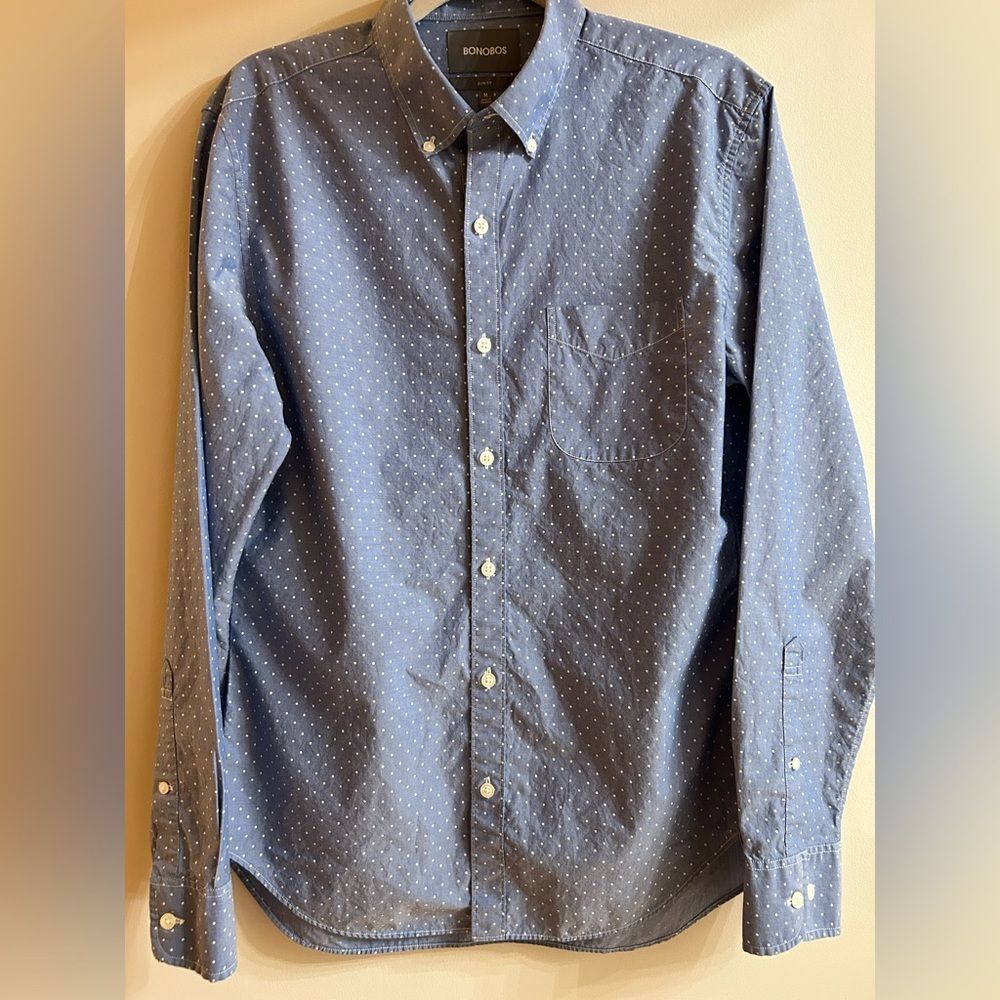 Bonobos Blue Polka Dot Button Down Dress Men's Shirt Slim Fit Size Medium Preppy